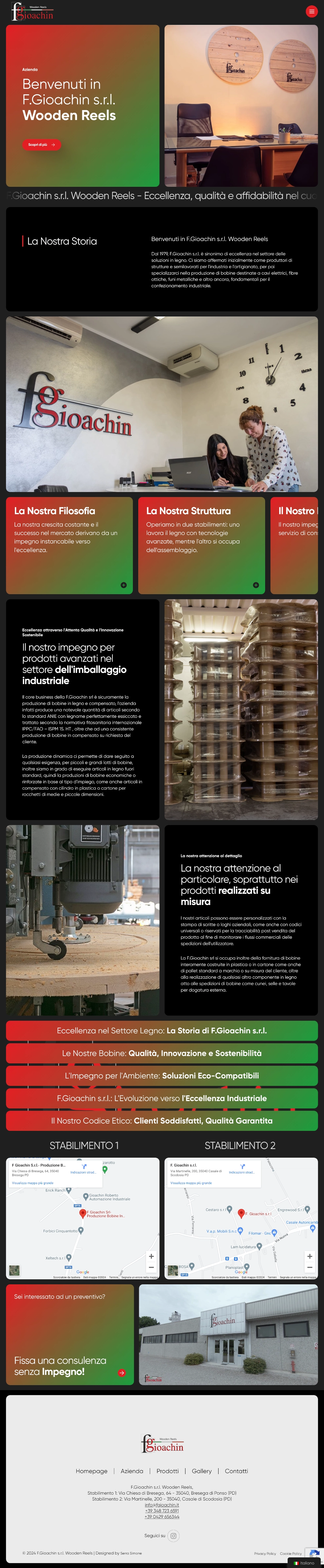 Design e identità visiva del progetto — F. Gioachin S.R.L., sito realizzato da Simone Serra