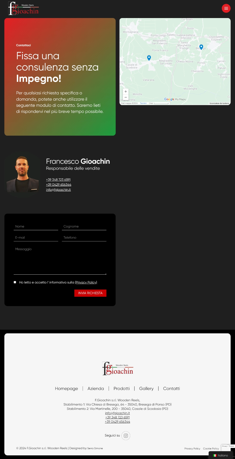 Layout responsive e versione mobile — F. Gioachin S.R.L., sito realizzato da Simone Serra