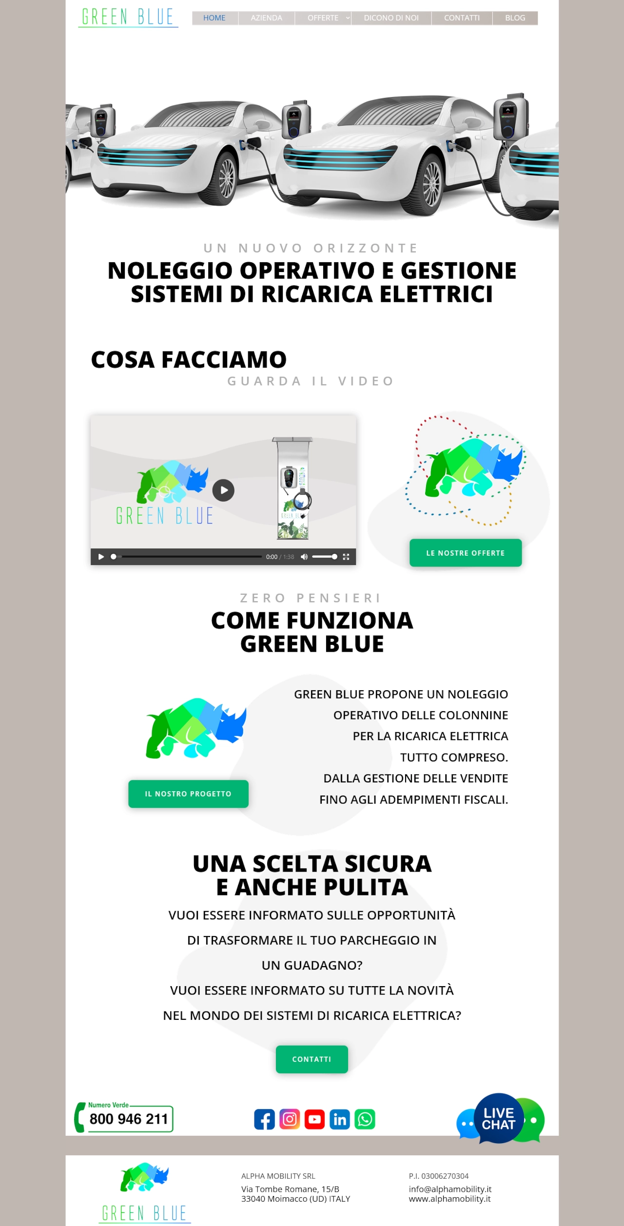 Sito per startup di mobilità elettrica — Green Blue, sito realizzato da Simone Serra