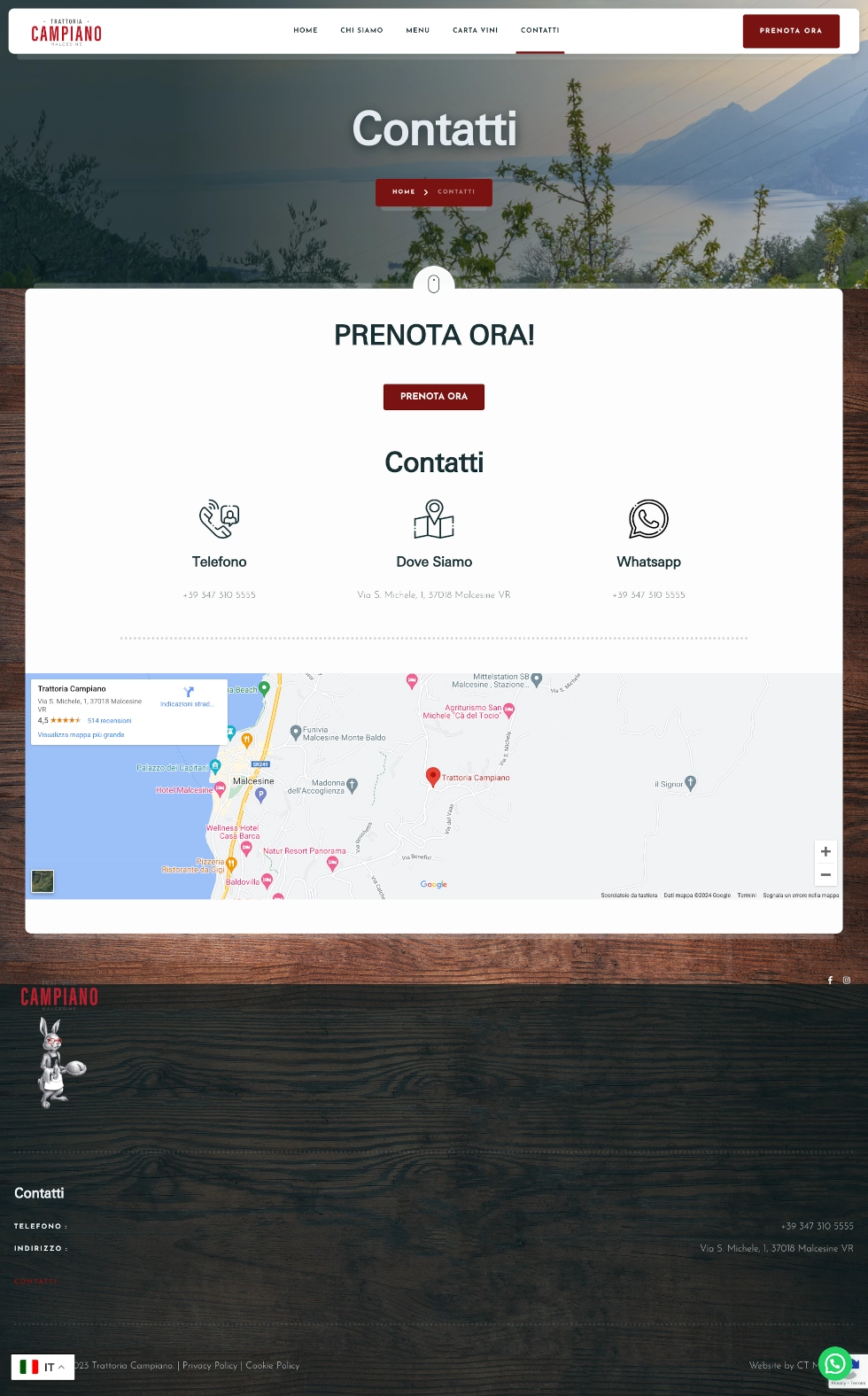 Contenuti che guidano verso la prenotazione del tavolo — Trattoria Campiano, sito realizzato da Simone Serra